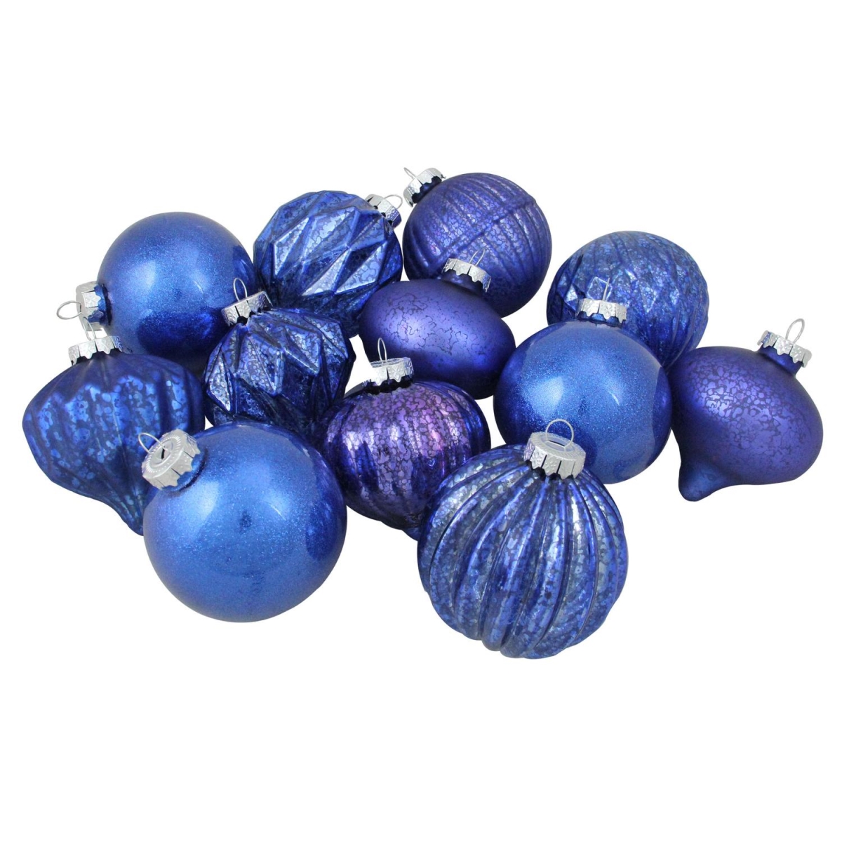 Picture of Northlight 32608244 3.25 in. 12 - Piece Blue Assorted Distressed Finish Glass Christmas Ornament Set