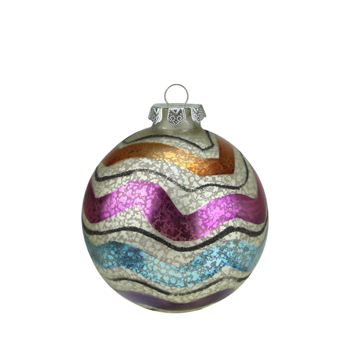 Picture of A & B Floral 31750704 4.5 in. Merry & Bright White Mercury Glass Striped Christmas Ball Ornament