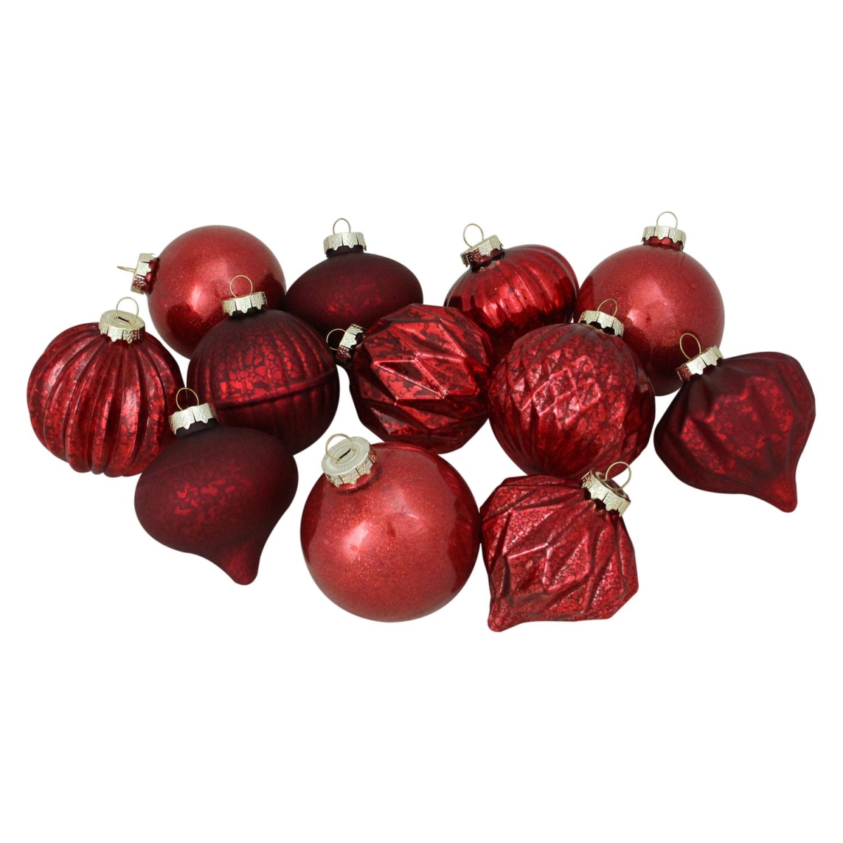 Picture of Northlight 32608243 4 in. 12 - Piece Red Assorted Distressed Finish Glass Ornament Set