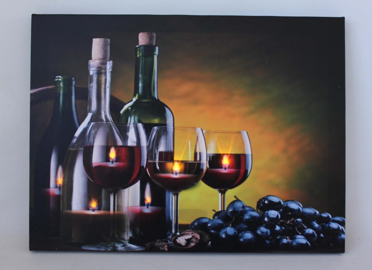 32038673 11.75 x 15.75 in. LED Lighted Flickering Wine Grapes & Candles Canvas Wall Art