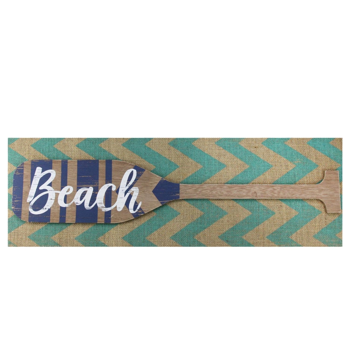Picture of Northlight 32749478 Aqua Blue Chevron Burlap with Beach Wood Look Oar Linen Wall Art, 24 in.