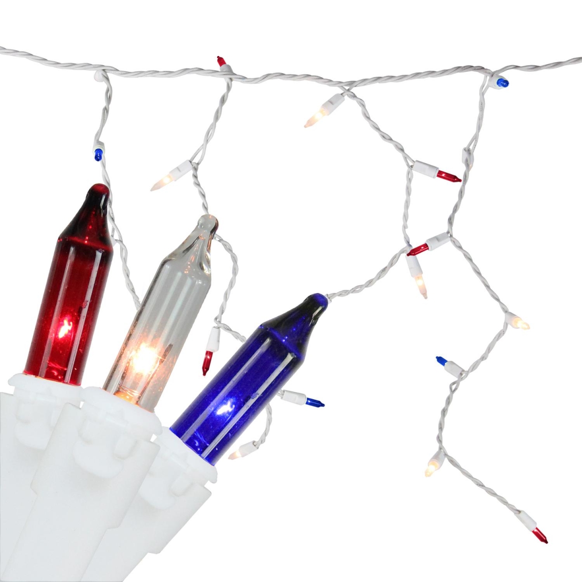 Picture of Northlight 32737513 105-Count Red White Blue 4th of July Mini Icicle Light Set&#44; 6.5 ft. White Wire