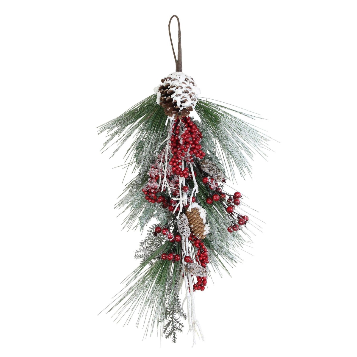 28 in. Festive Red Berries Pine Cones & Greenery Artificial Christmas Door Swag