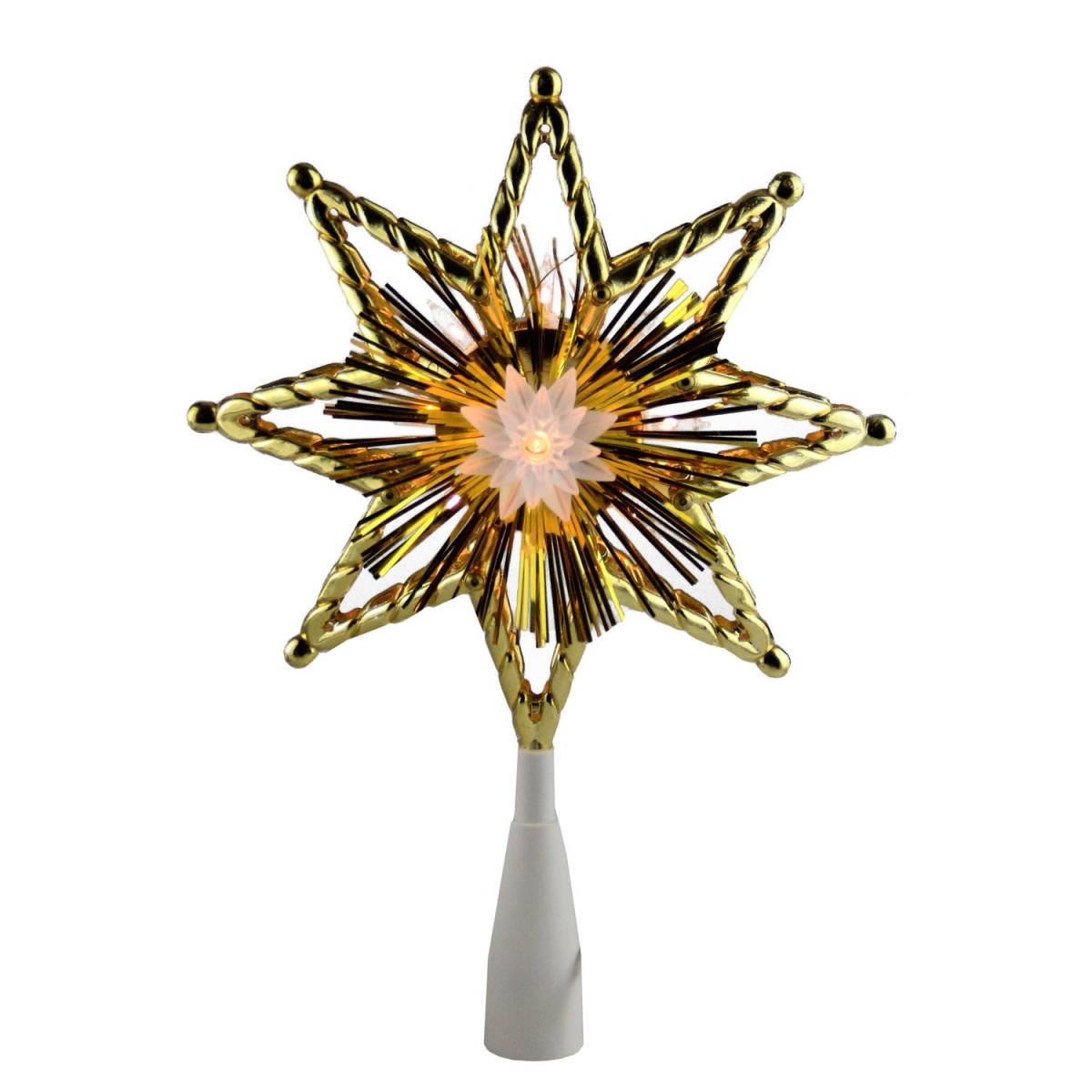 Picture of Northlight 32735798 8 in. Retro Gold Tinsel 8 Point Star Christmas Tree Topper - Clear Lights