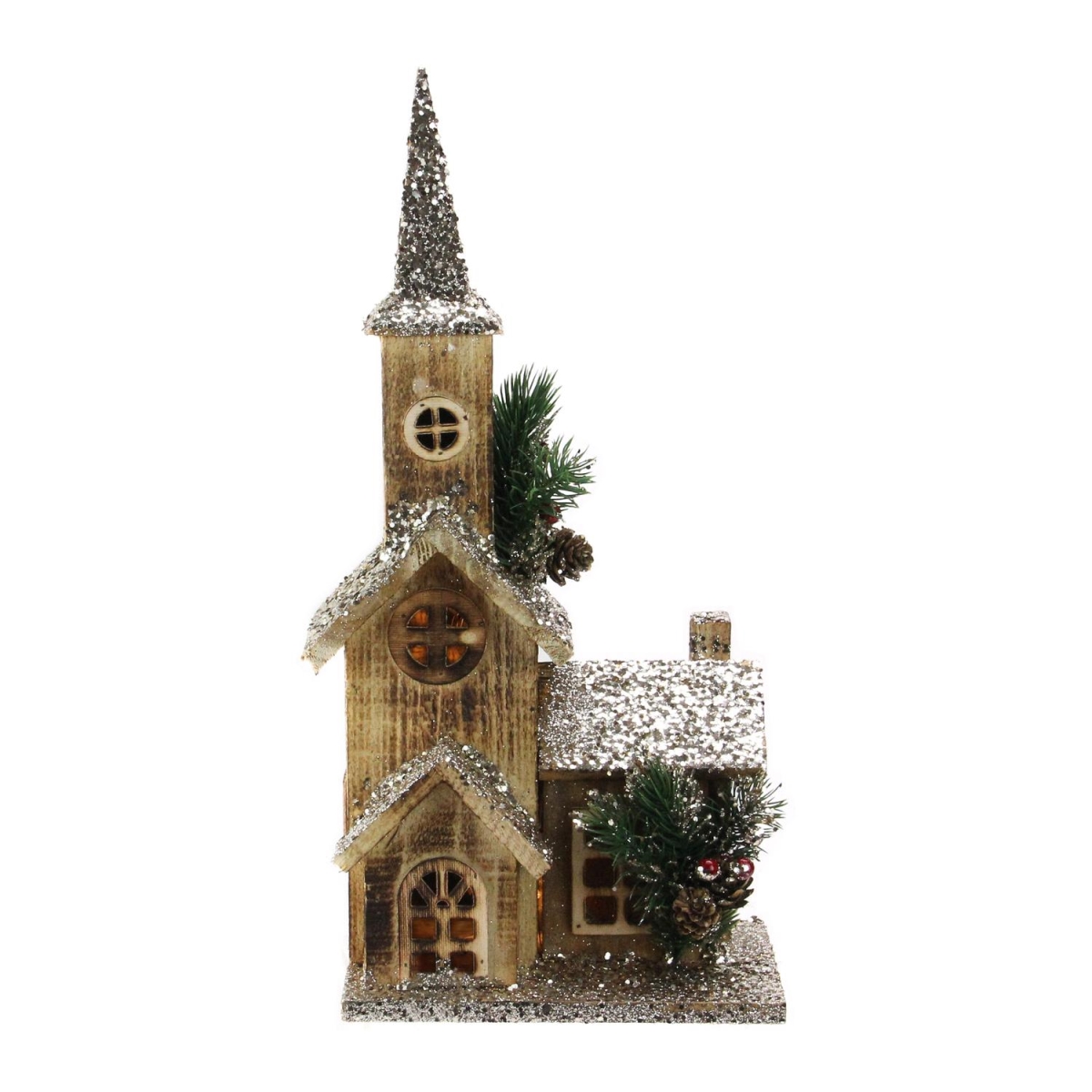 Picture of Northlight 32606331 17 in. LED Lighted Country Rustic Brown Wooden Church Christmas Decoration