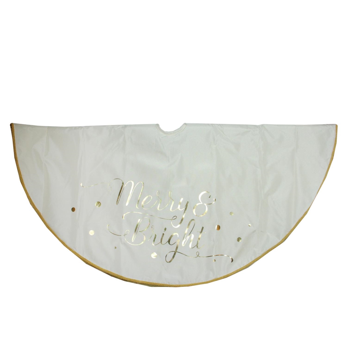32634979 48 in. Ivory White Merry & Bright Christmas Tree Skirt with Gold Lettering & Trim