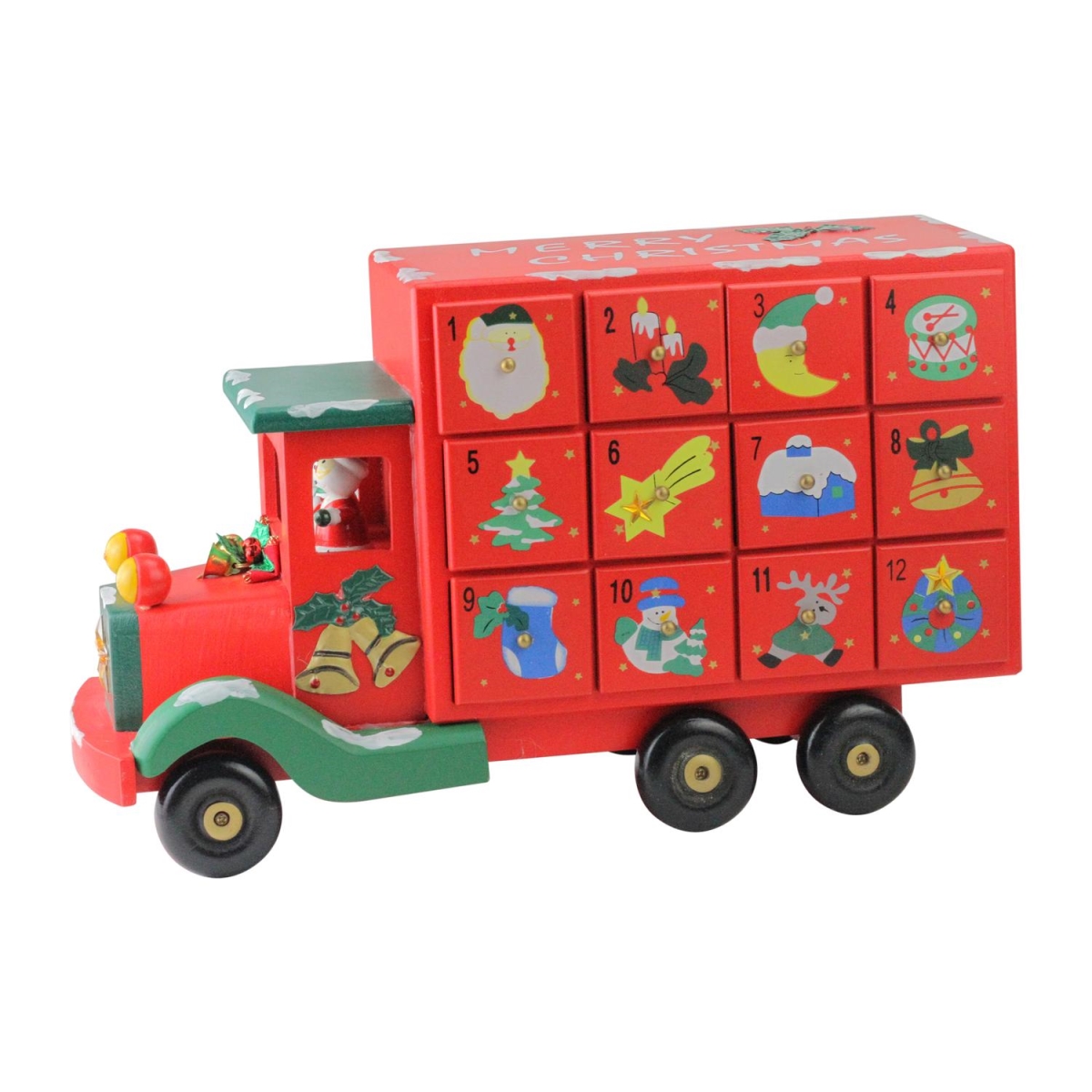 Picture of Northlight 32634948 14 in. Childrens Advent Calendar Red Storage Truck Christmas Decoration
