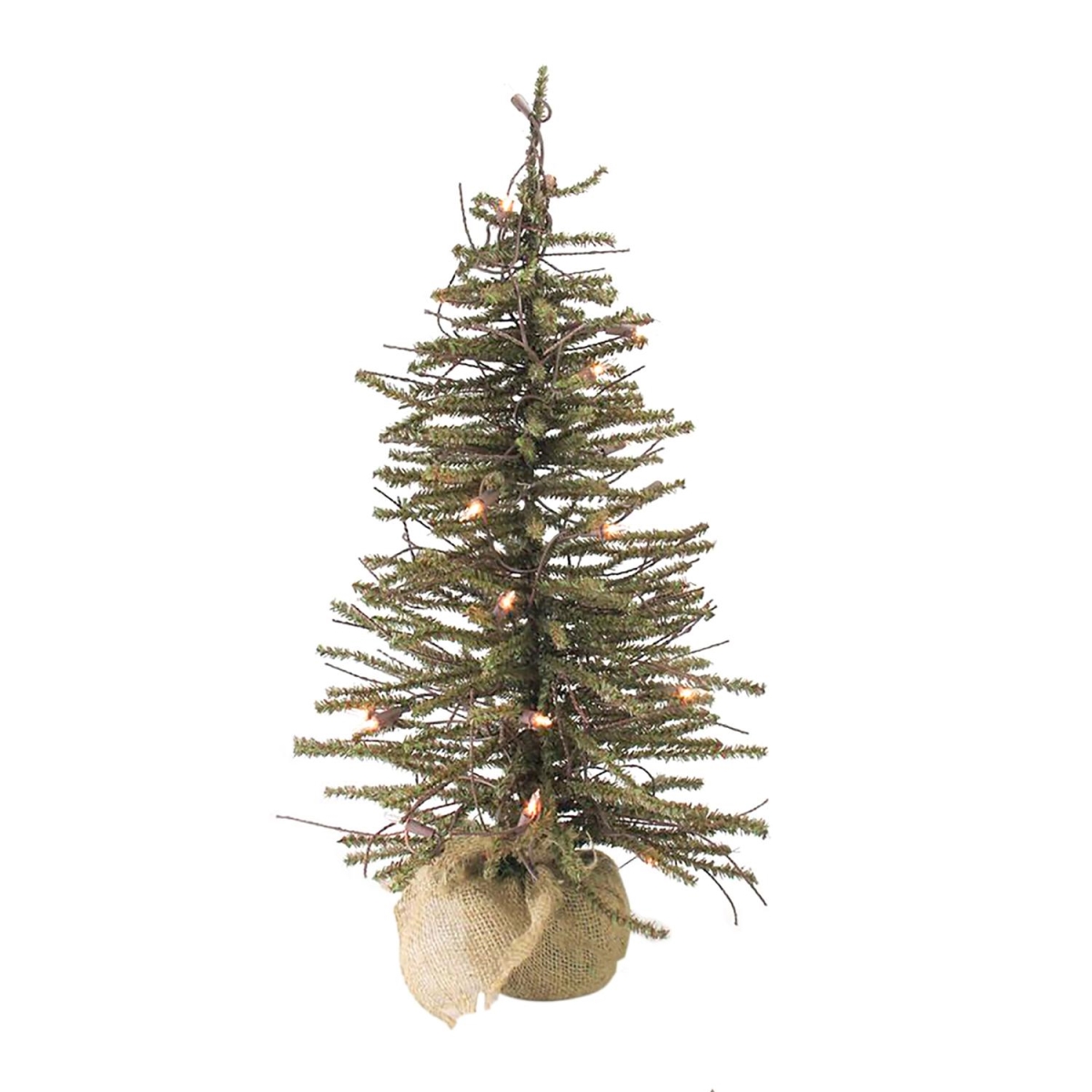 32635034 4 ft. Pre-Lit Warsaw Twig Artificial Christmas Tree in Burlap Base - Clear Lights