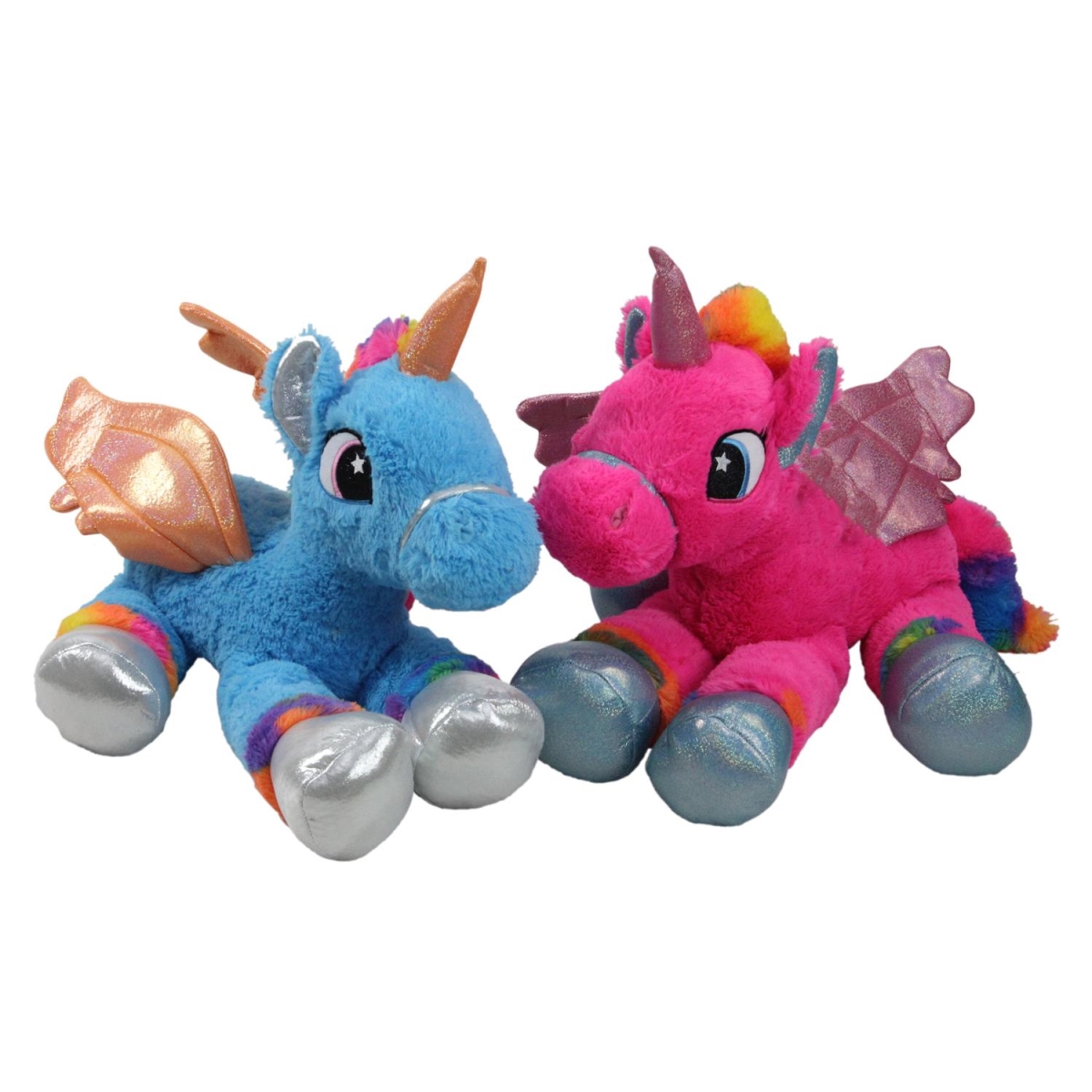 32636749 23.5 in. Super Soft, Plush Pink & Blue Sitting Winged Unicorns Stuffed Animal Figures - Set of 2