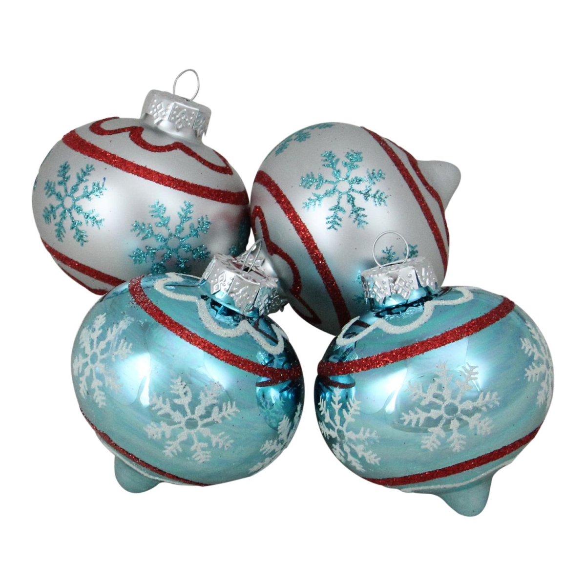 32636358 3.5 in. Blue & Silver Onion Shaped Glass Christmas Ornament Set - 4 Piece
