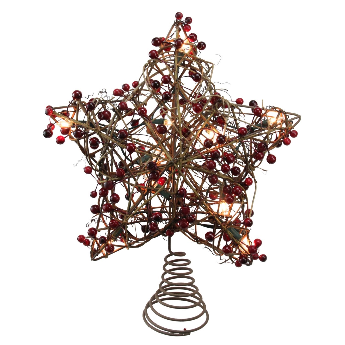 Picture of Northlight 32623771 13.5 in. Brown Rattan with Red Berries Star Christmas Tree Topper - Clear Lights