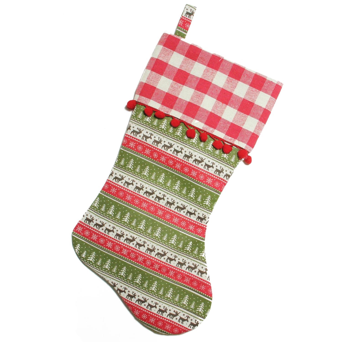 32635518 19 in. Red & Green Rustic Lodge Christmas Stocking with Red Pom-Poms & Plaid Cuff -  NorthLight