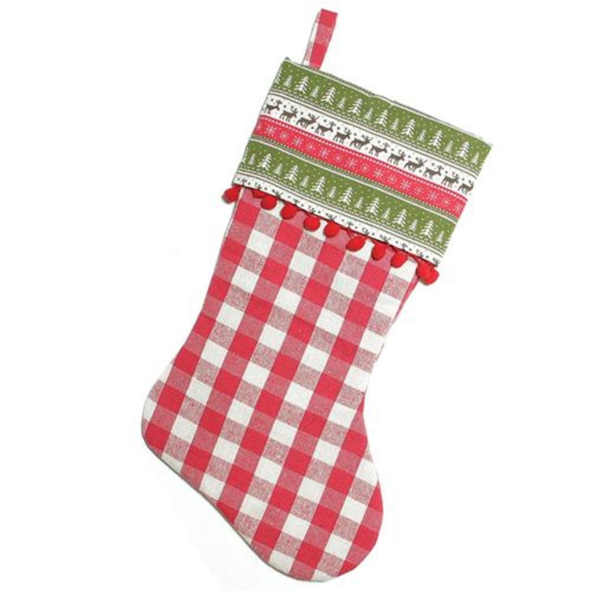 32635054 19 in. Red & Green Rustic Plaid Christmas Stocking with Red Pom-Poms & Lodge Cuff -  NorthLight