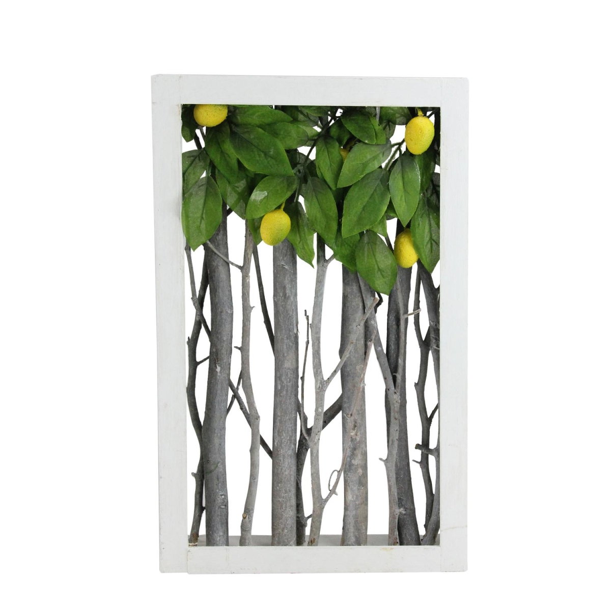 32772454 14.5 in. White Birch Branch Lemon Tree Rustic Wooden Frame Decoration