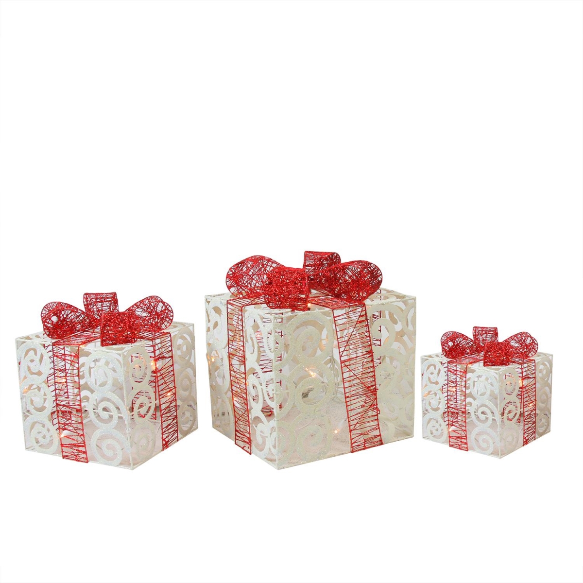 32283246 Lighted Sparkling White Swirl Glitter Gift Boxes - Set of 3 -  NorthLight