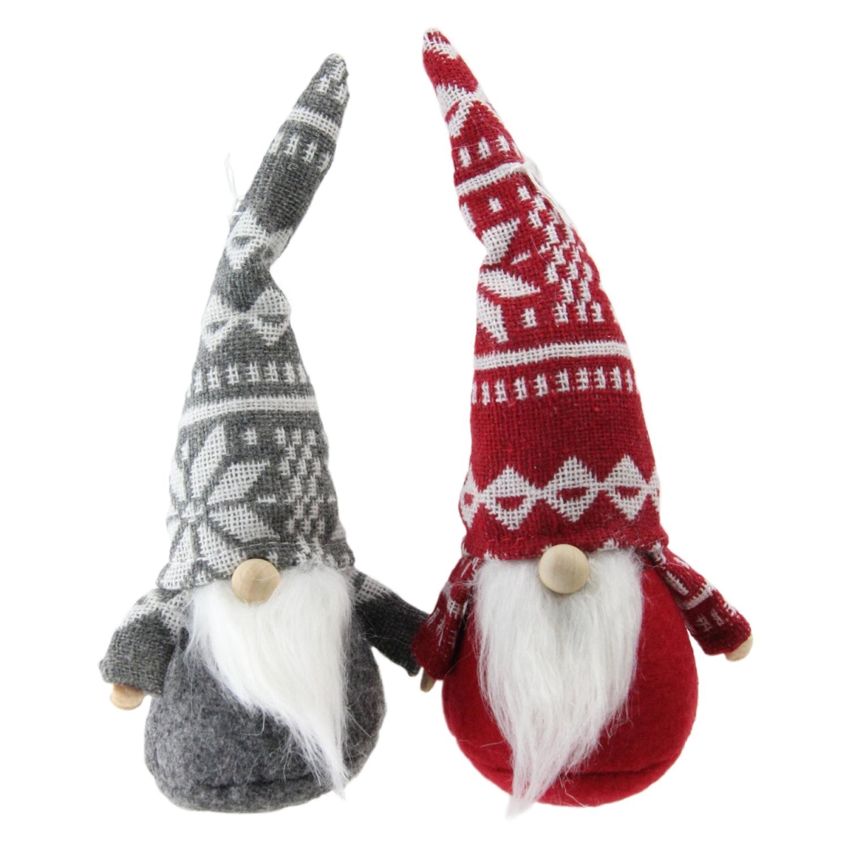 32628492 8.25 in. Gnomes with Nordic Hats Christmas Decorations - Red & Gray, Set of 2