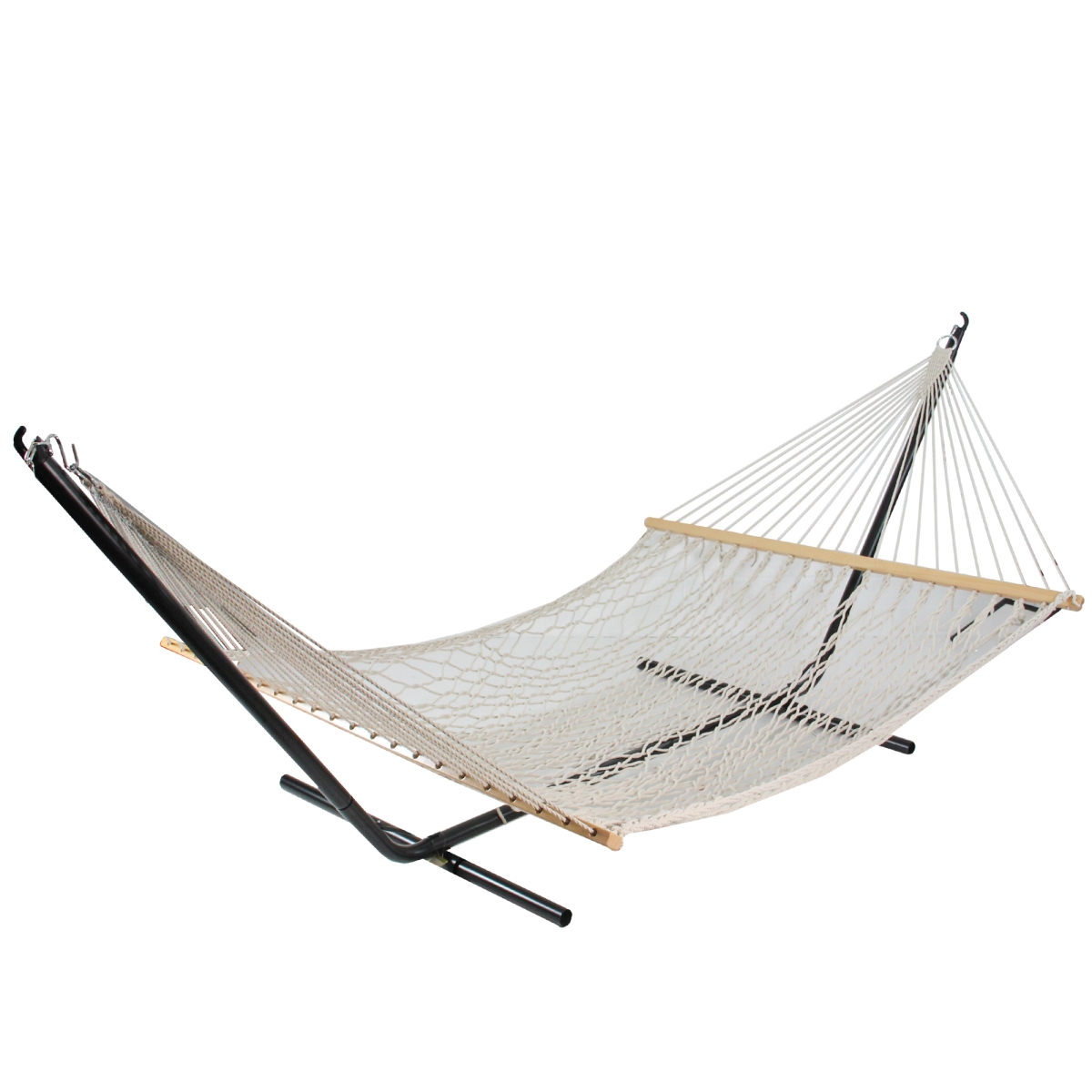 55 x 78 in. Lattice Pattern Netted Hammock with Wooden Bars - Tan