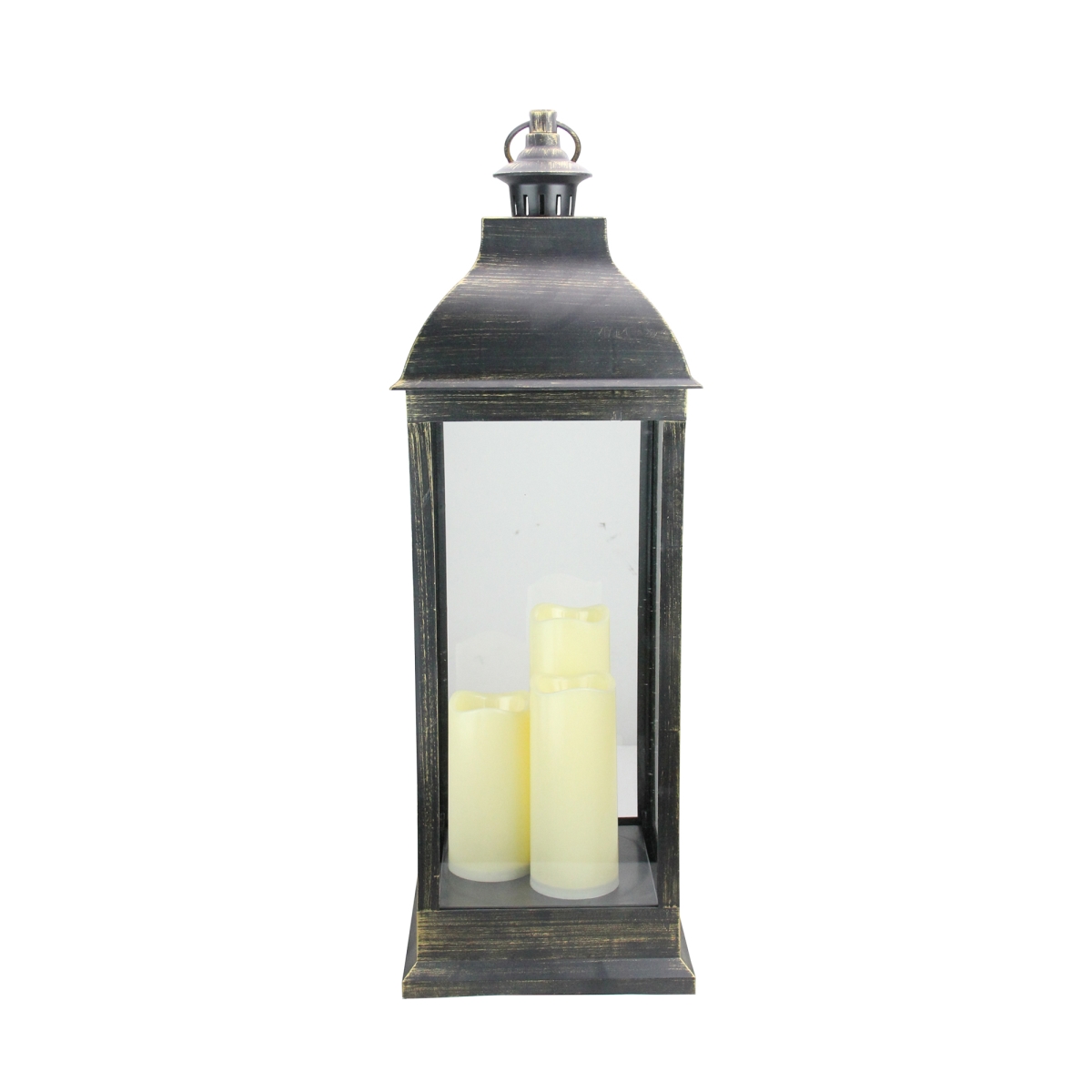 Picture of Northlight 32756910 28 in. Large Gold Brushed & Black Candle Lantern with Flameless LED Candles