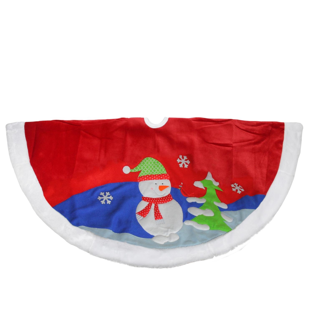 Picture of Dyno 32637394 48 in. Red Fleece Christmas Snowman Winter Tree Skirt with White Faux Fur Trim