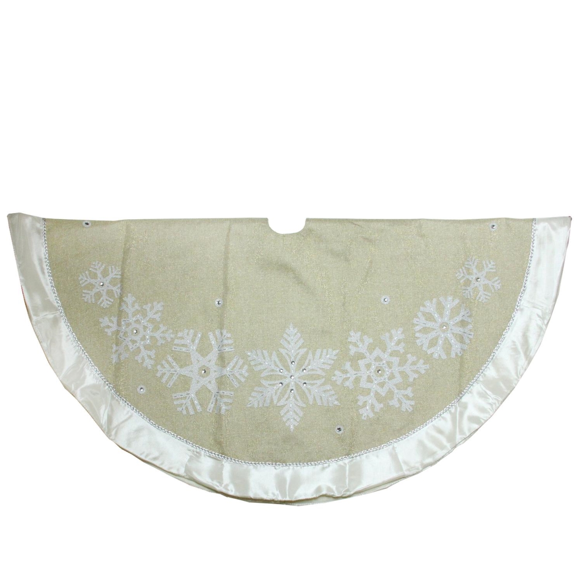 Picture of Dyno 32629165 48 in. Metallic Gold & Silver Snowflake with Satin Border Linen Christmas Tree Skirt