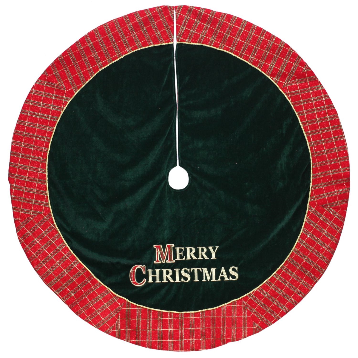 Picture of Dyno 32636950 48 in. Red & Green Merry Christmas Glitter Plaid Christmas Tree Skirt