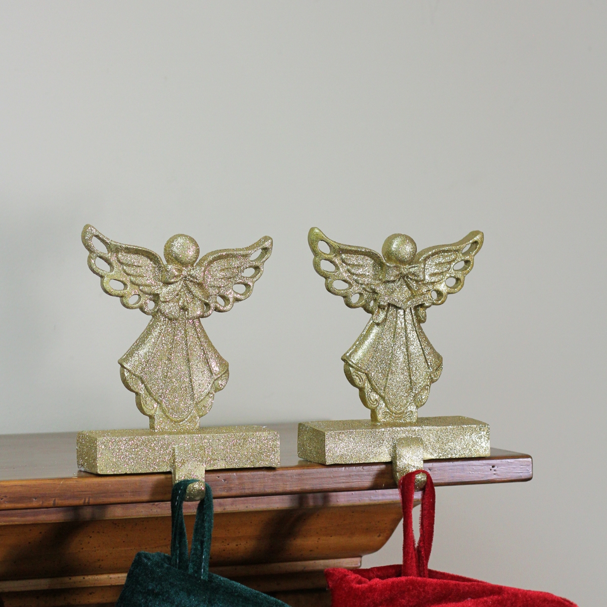 32915473 Gold Angel Glittered Christmas Stocking Holders, 6.5 in. - Set of 2 -  NorthLight