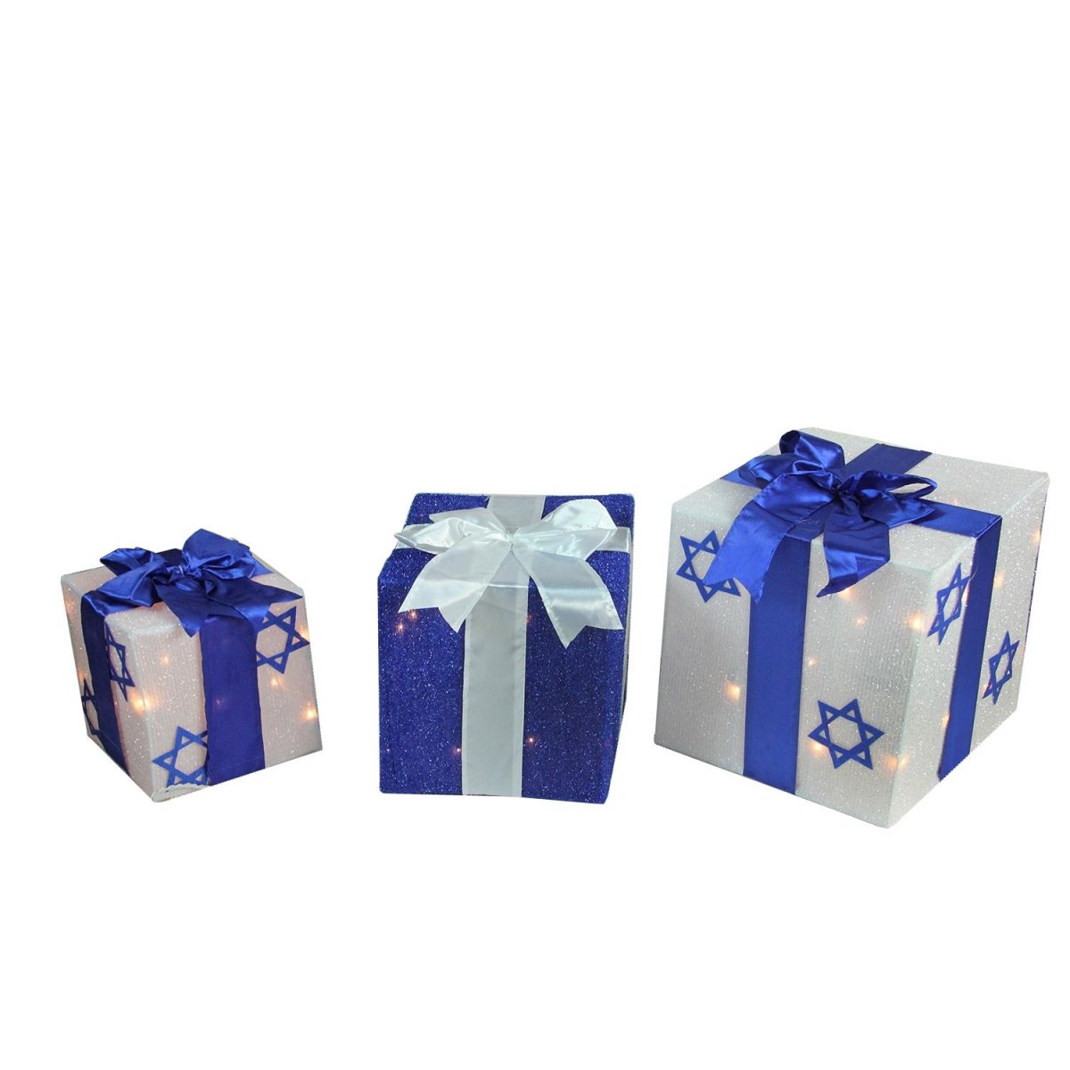 32912647 Lighted Gift Box Hanukkah Outdoor Decoration, White & Blue - 3 Piece -  NorthLight