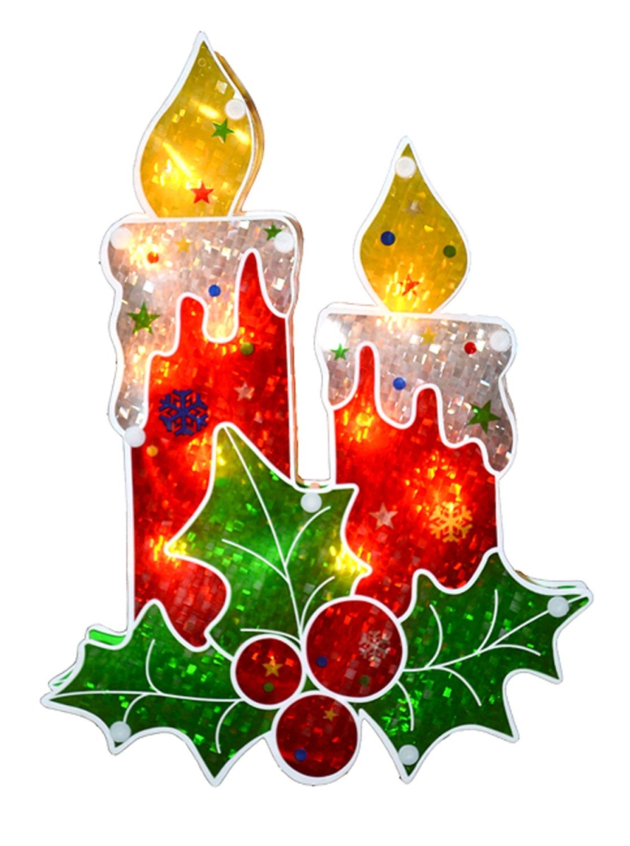 32913606 12 in. Holographic Lighted Berry Candle Christmas Window Silhouette -  NorthLight