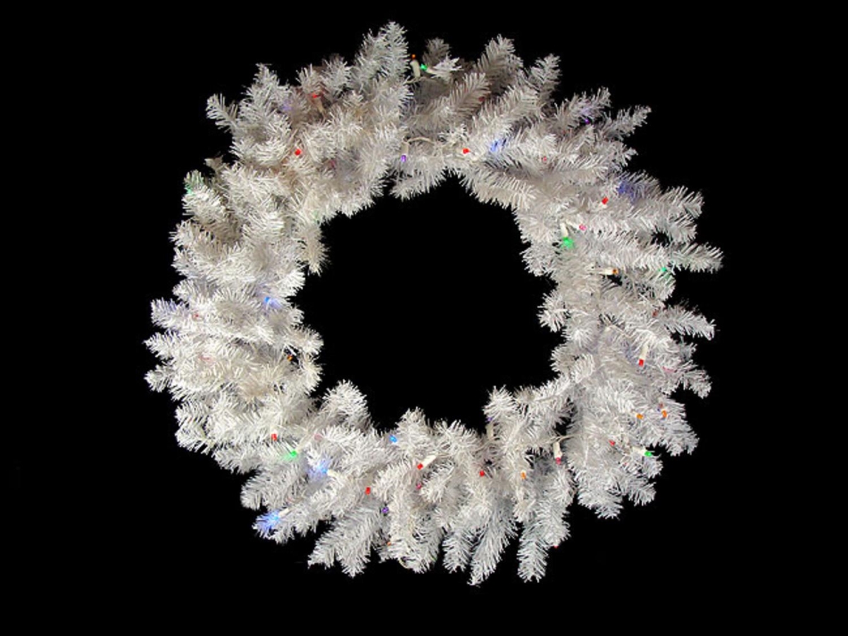 36 in. Battery Operated Pre-Lit LED Snow White Christmas Wreath - Multi Lights