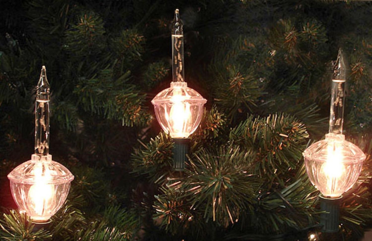 Clear Retro Christmas Bubble Lights - Green Wire - Set of 7