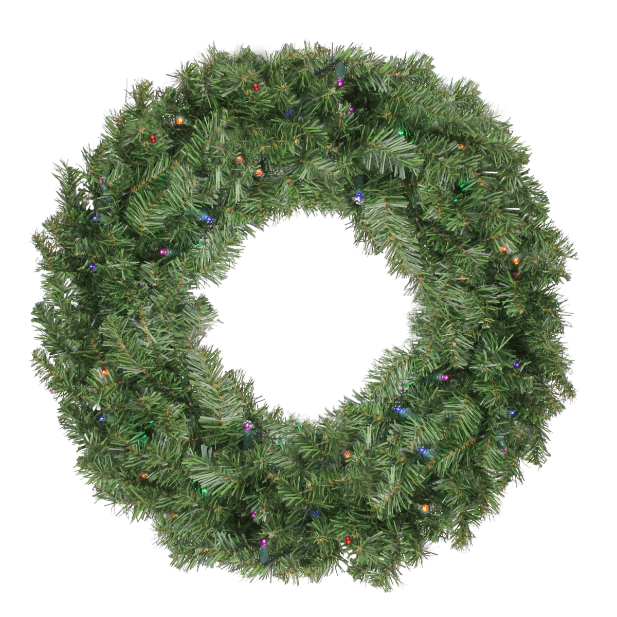 32913300 24 in. Pre-Lit LED Canadian Pine Artificial Christmas Wreath with Timer - Multicolor Lights