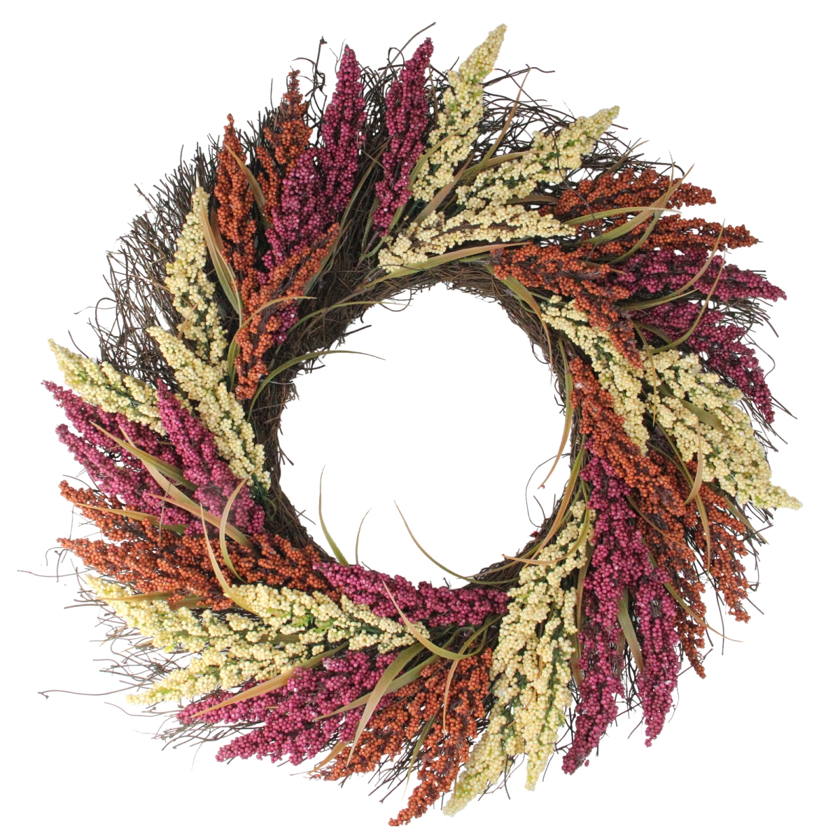 32915442 22 in. Autumn Heather Spiral Grapevine Artificial Thanksgiving - Unlit, Orange & Red