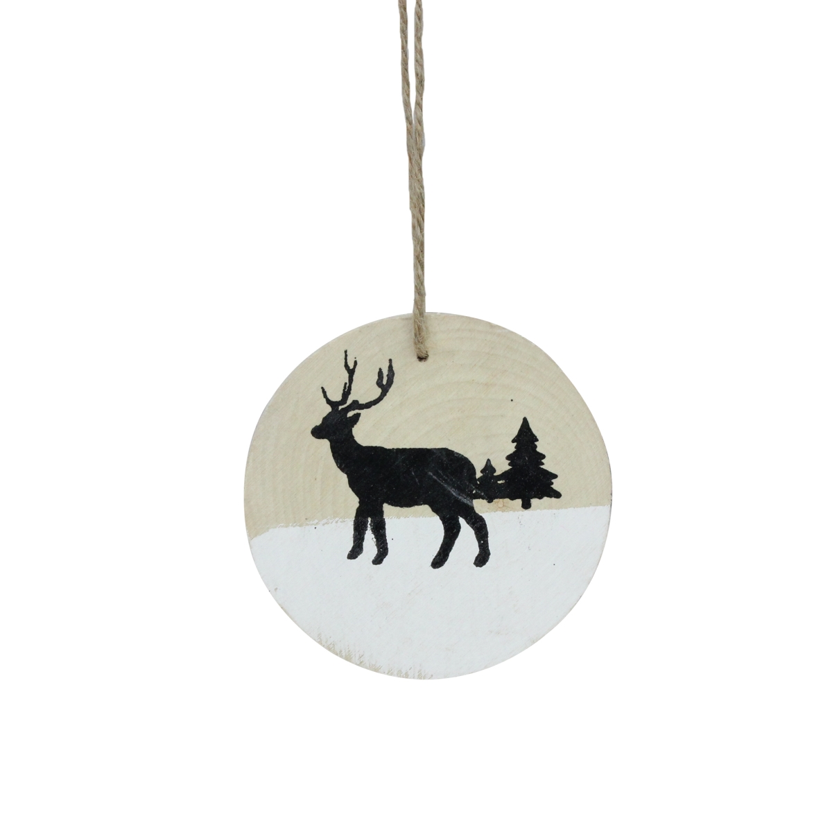 4 in. Winter Deer with Pine Trees on Wood Disc Christmas Ornament