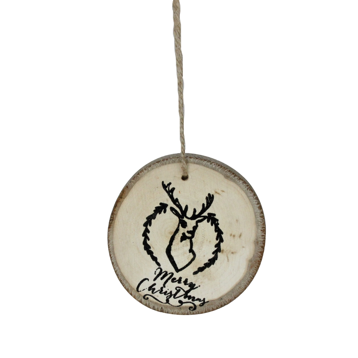 32913515 4 in. Rustic ft. Merry Christmas ft. Deer Wooden Disc Christmas Ornament