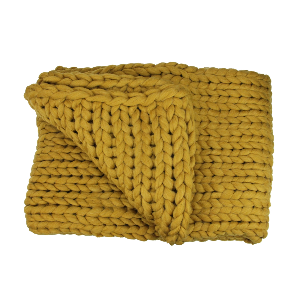 60 x 50 in. Golden Mustard Cable Knit Plush Throw Blanket