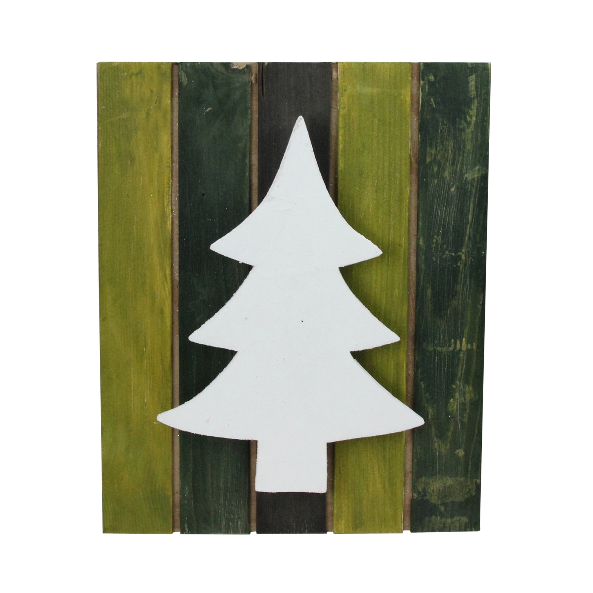 13 in. Wood Tree on Green Washed Pallet Inspired Frame Christmas Wall Hanging