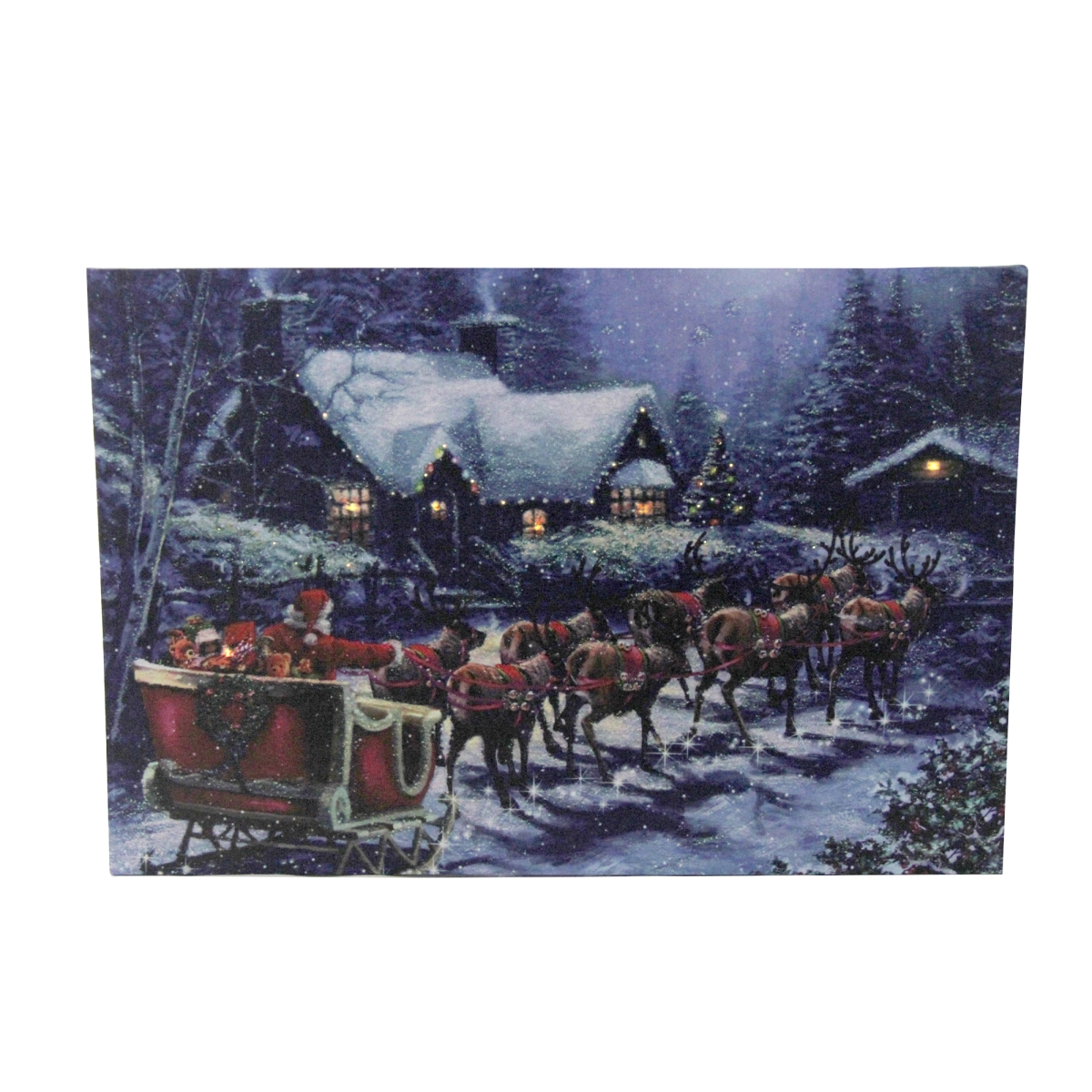 LED Lighted Santa Claus in Sleigh Christmas Canvas Wall Art - 15.75 x 23.5 in -  Go-Go, GO1767664