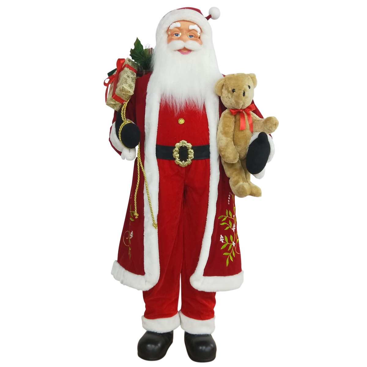 32915433 5 ft. Life-Size Standing Santa Claus Christmas Figure with Teddy Bear & Gift Bag -  NorthLight