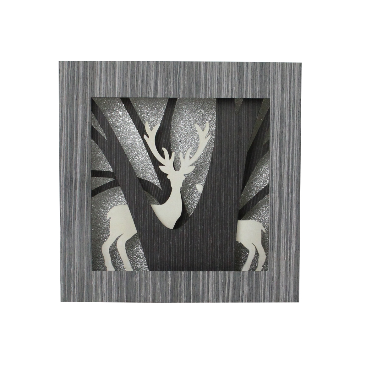 12 in. Glittered Woodland Deer Silhouette Box Framed Christmas Table Decoration