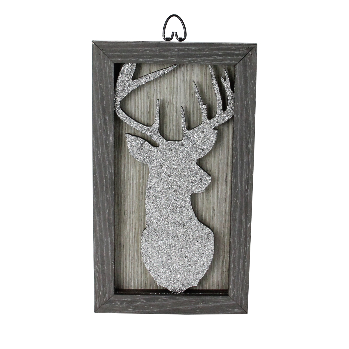 10.25 in. Silver Glittered Buck Silhouette Box Framed Christmas Wall Hanging