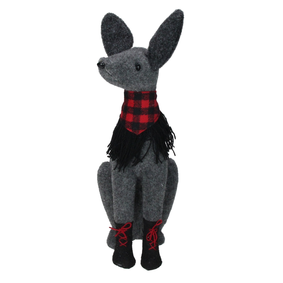 14.5 in. Gray & Red Sitting Dog with Plaid Collar Christmas Decoration