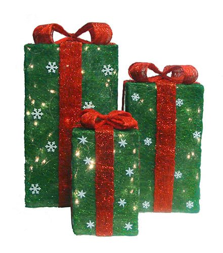 Set of 3 Lighted Tall Green Gift Boxes with Red Bows Christmas Outdoor Decorations 18 -  NorthLight, 32915506