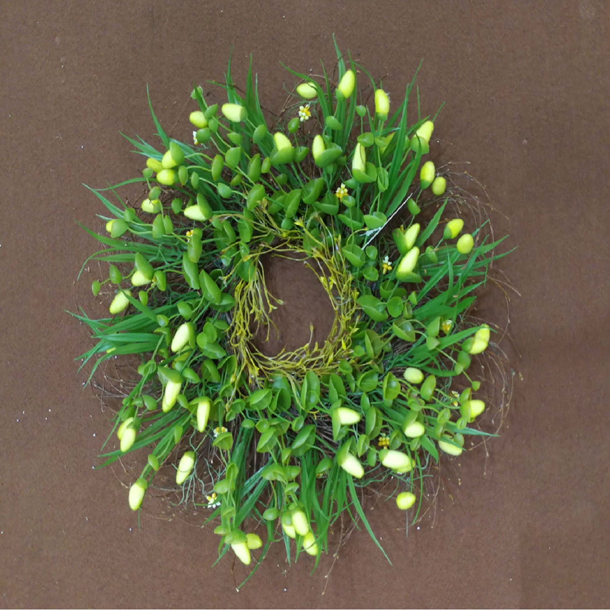 28 in. Leaves & Flower Buds Spring Wreath - Green
