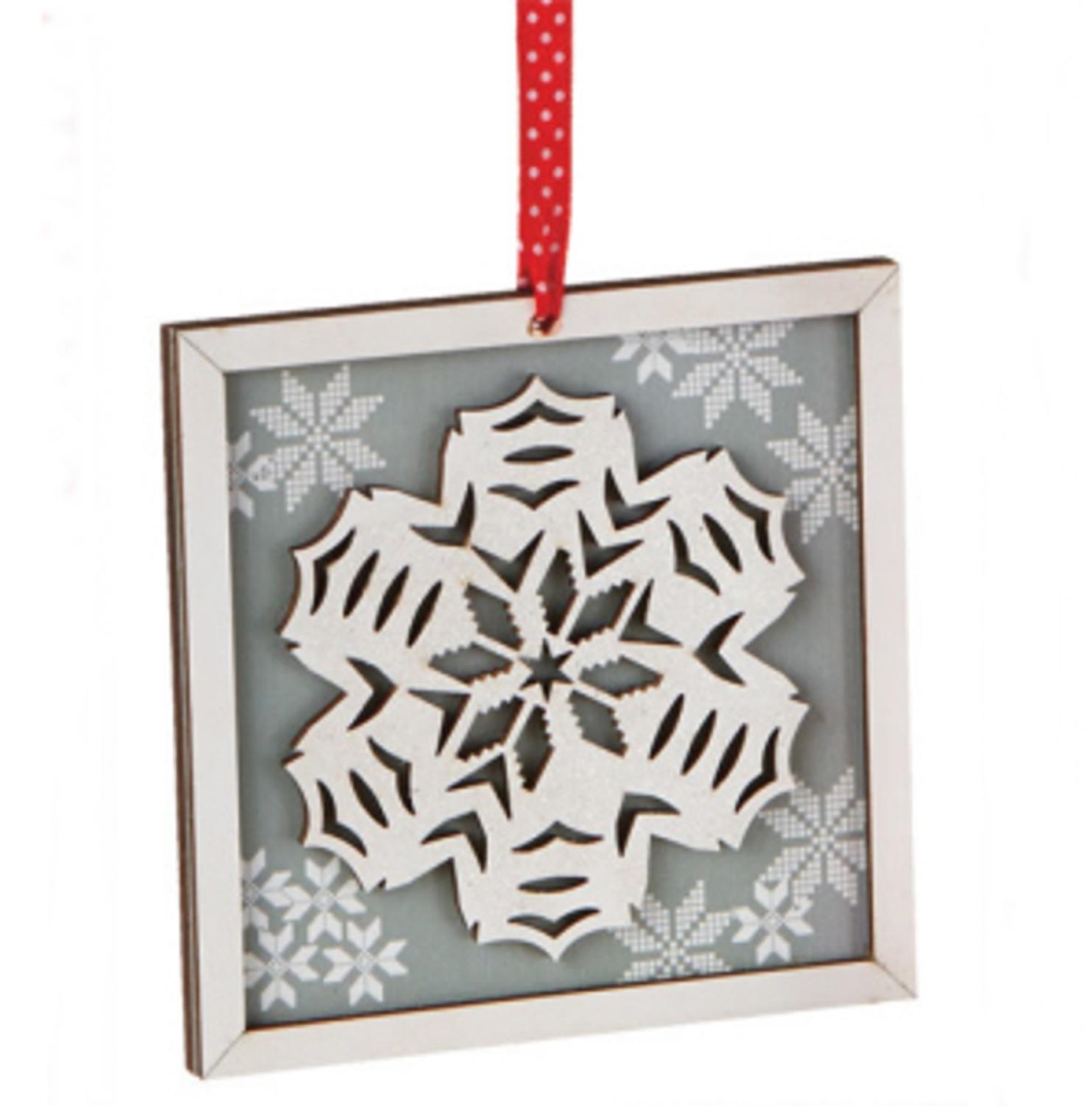 31425021 5 in. Alpine Chic Country Rustic Style Silver & White Glittered Snowflake Framed Christmas Ornament