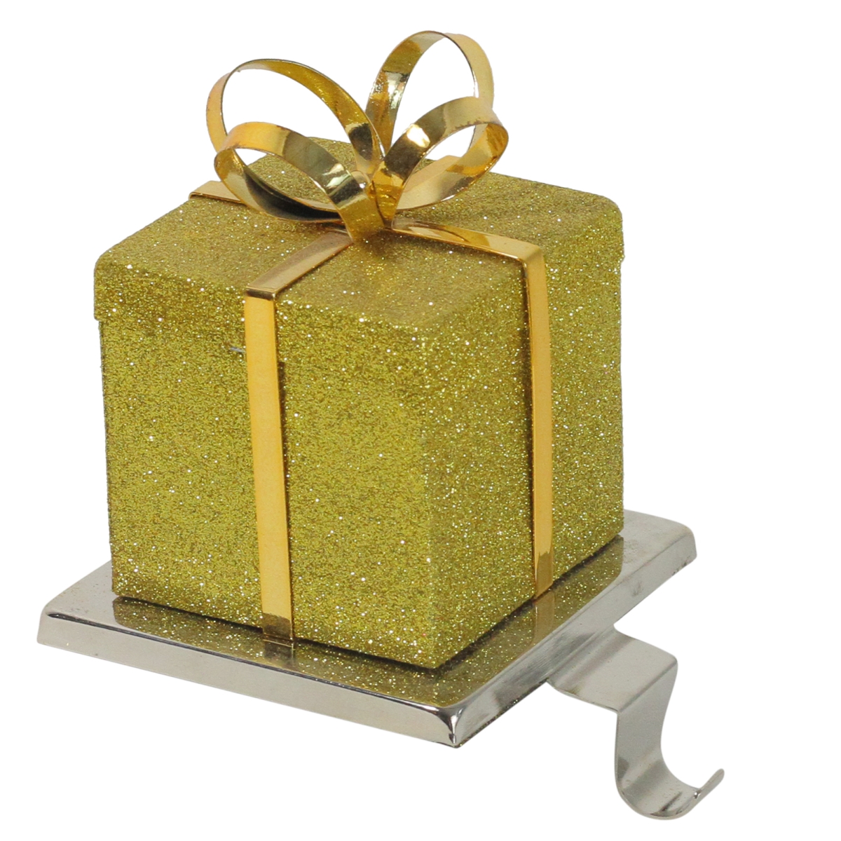 6 in. Gold Glittered Gift Box Shaped Christmas Stocking Holder - Gold - 6in.