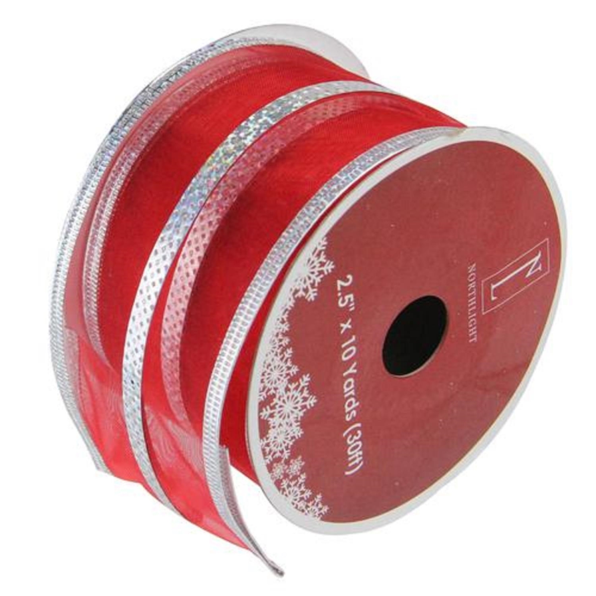32620125 2.5 in. x 10 Yards Dazzling Red & Silver Metallic Stripe Wired Christmas Craft Ribbon