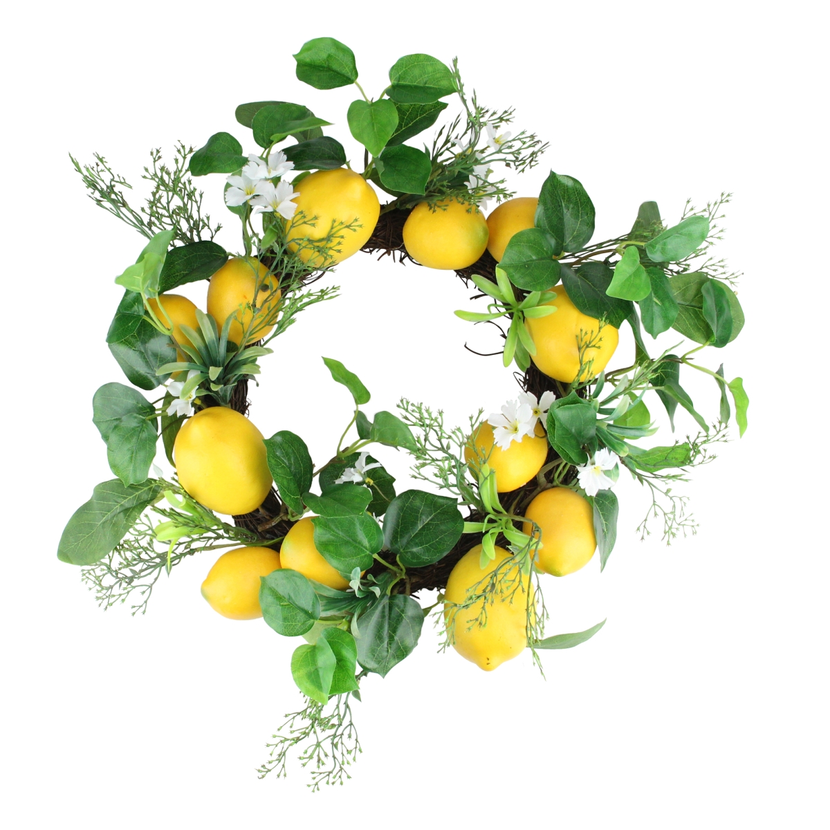 Lemon & Flower Foliage Wreath - Yellow & White - 20in.