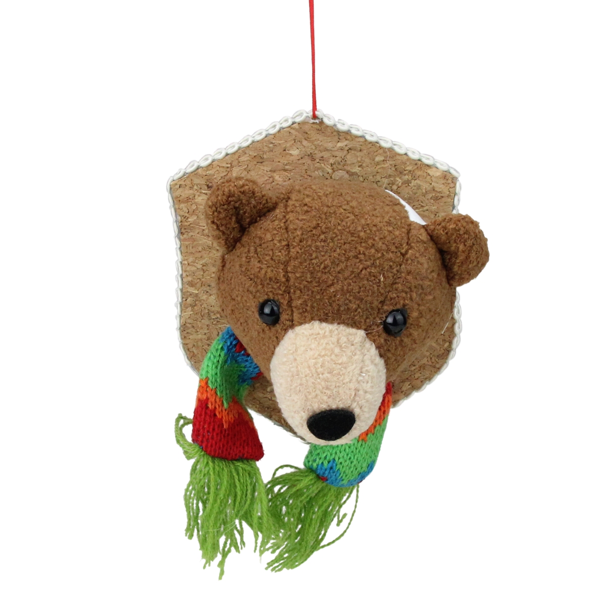 5 in. Brown & Beige Stuffed Bear Head Plaque Christmas Ornament