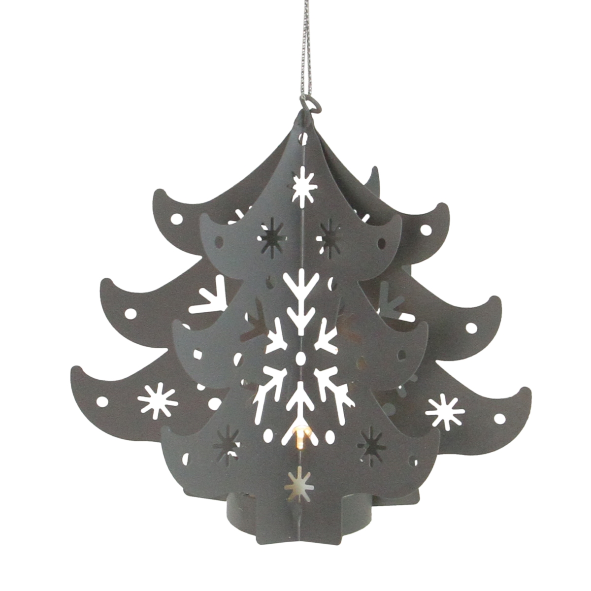 4.5 in. Pre-Lit Gray Cut Out Tree Christmas Ornament