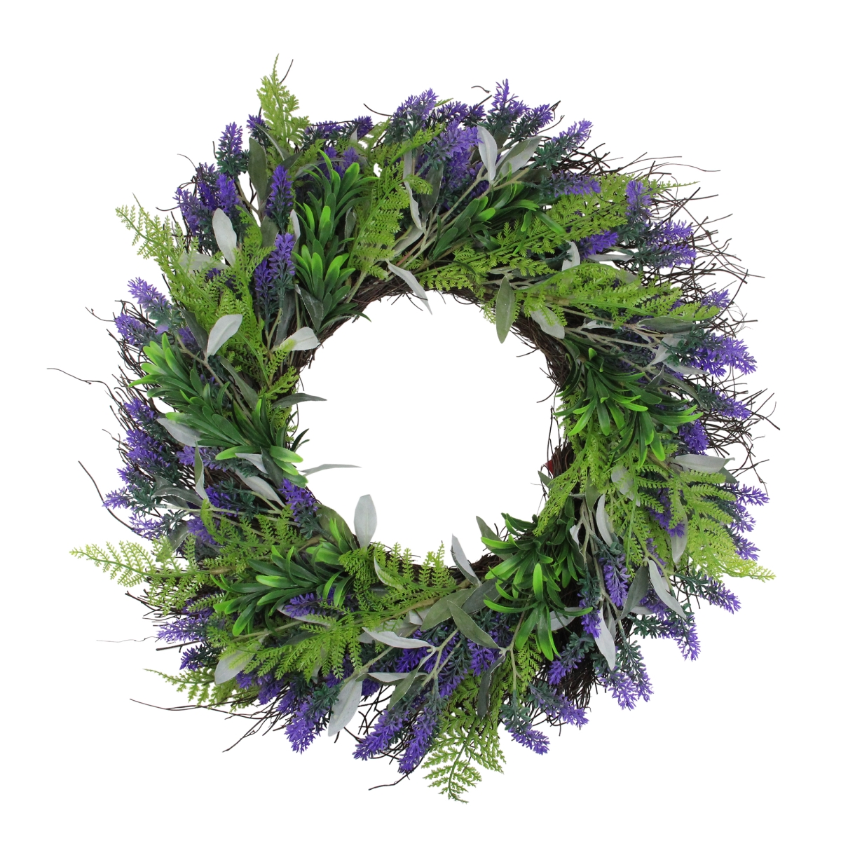 24 in. Lavender & Leaves Artificial Spring Wreath, Purple & Green